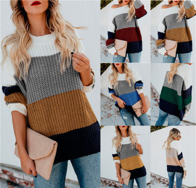 Damen Strickpullover mit modernem Farbblockdesign und lässigem Schnitt Stalluxe