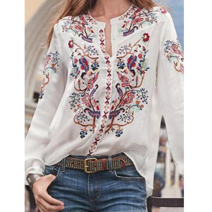 Damen Bluse mit floralen Stickereien und leichtem Chiffonmaterial Stalluxe