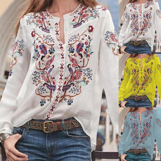Damen Bluse mit floralen Stickereien und leichtem Chiffonmaterial Stalluxe