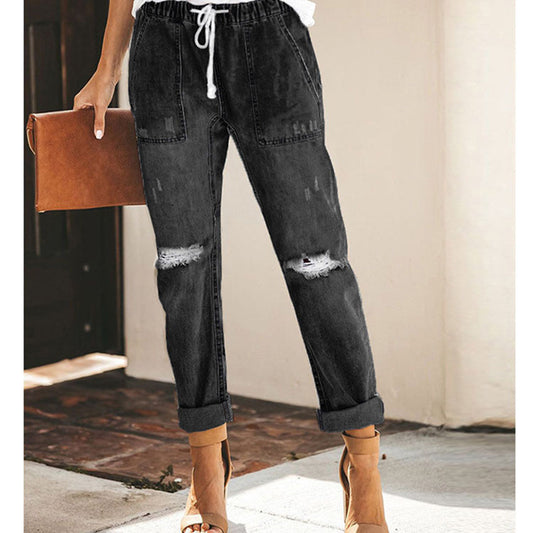 Damen modische Jeanshose mit hohem Bund und lässigem Schnitt Stalluxe