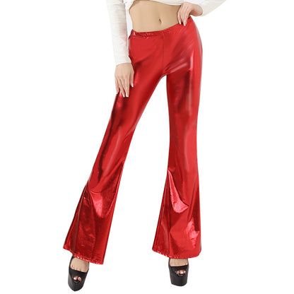 Damen Hochglänzende Schlaghose aus elastischem Material Stalluxe