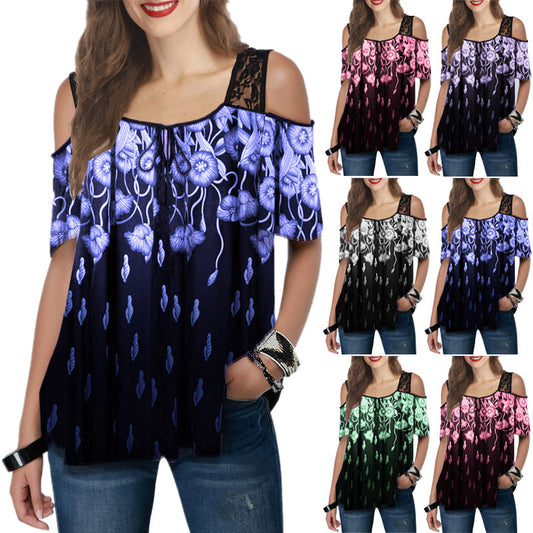 Damen Off-Shoulder Blusenshirt mit floralen Akzenten und transparenten Ärmeln Stalluxe