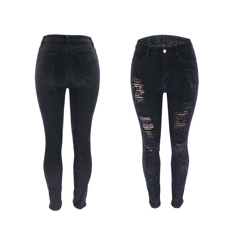Damen Skinny Jeans mit modischem Riss-Design Stalluxe Schwarz