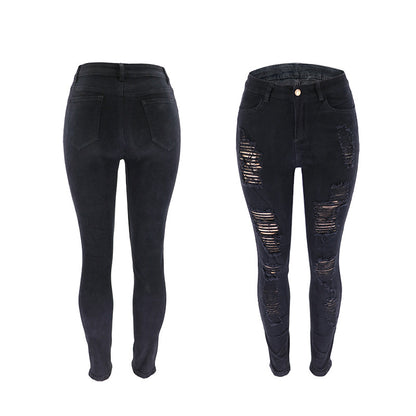Damen Skinny Jeans mit modischem Riss-Design Stalluxe Schwarz