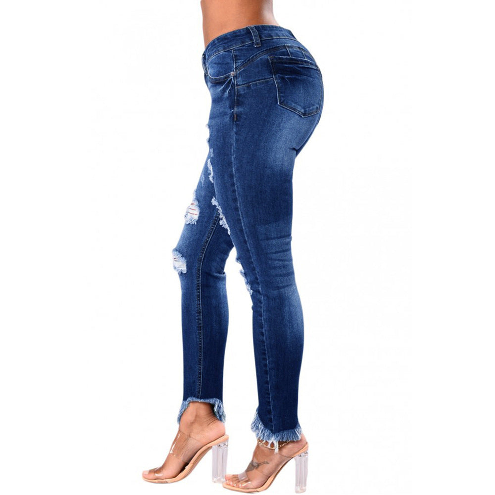 Damen Skinny Jeans mit modischen Riss- und Fransendetails Stalluxe
