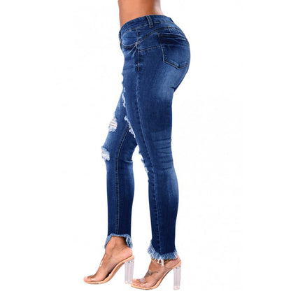 Damen Skinny Jeans mit modischen Riss- und Fransendetails Stalluxe