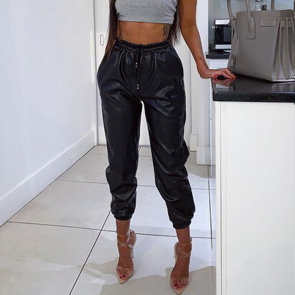 Damen Kunstleder Jogginghose mit elastischem Bund und seitlichen Taschen Stalluxe