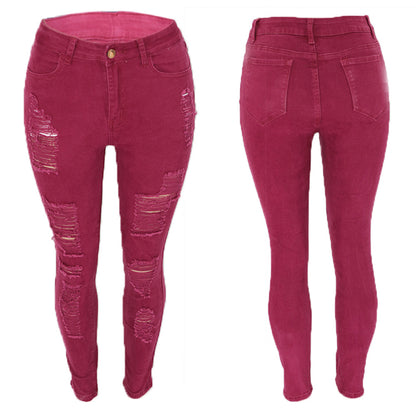 Damen Skinny Jeans mit modischem Riss-Design Stalluxe Rotwein