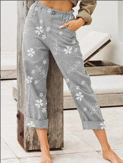 Damen Blumengemusterte Freizeithose mit weitem Schnitt Stalluxe