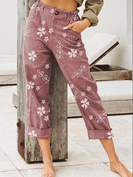 Damen Blumengemusterte Freizeithose mit weitem Schnitt Stalluxe
