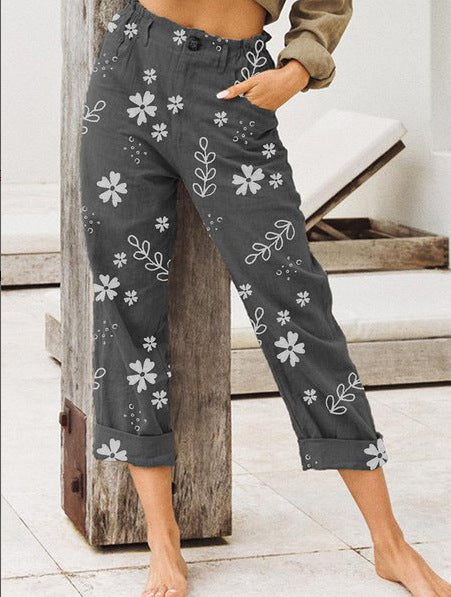 Damen Blumengemusterte Freizeithose mit weitem Schnitt Stalluxe