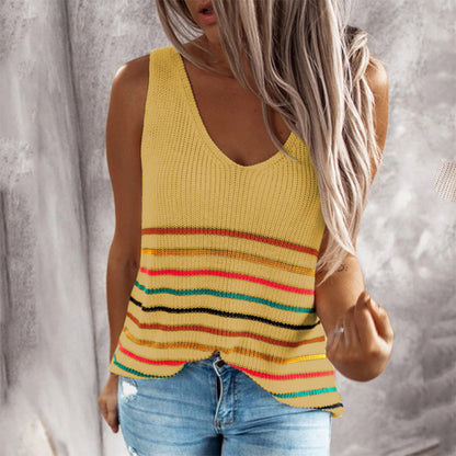 Damen Freizeit Top mit buntem Streifenmuster und tiefem V-Ausschnitt Stalluxe