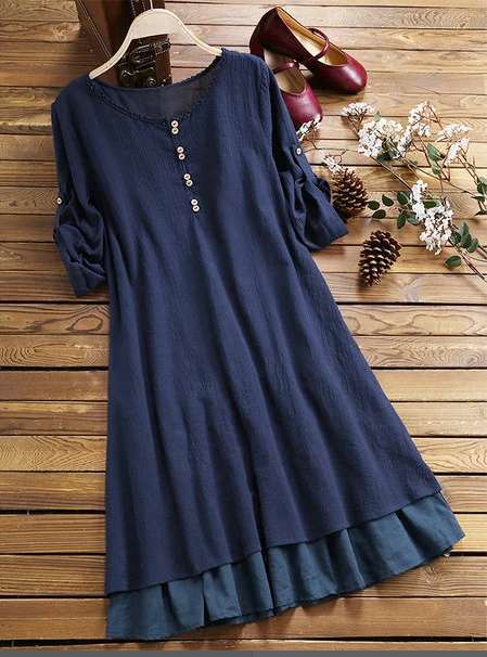 Damen Baumwoll Kleid mit lässigem Schnitt und Knopfdetails Stalluxe