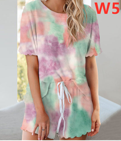 Damen lässiges Freizeit-Set mit modischem Batikmuster und elastischem Bund Stalluxe