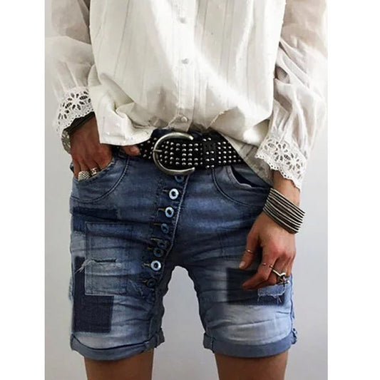 Damen Destroyed Denim-Shorts mit Knopfleiste Stalluxe
