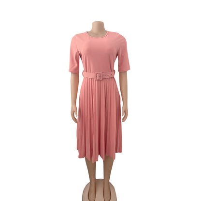Damen Midi-Kleid mit figurschmeichelndem Gummizug und schickem Taillengürtel Stalluxe
