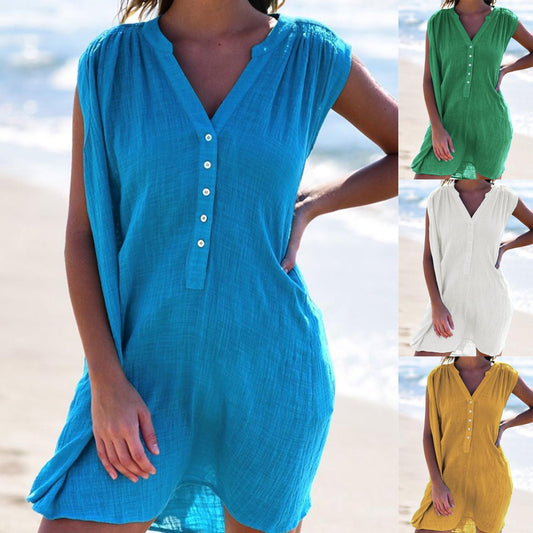 Damen lässiges Strandkleid mit Knopfdetails Stalluxe