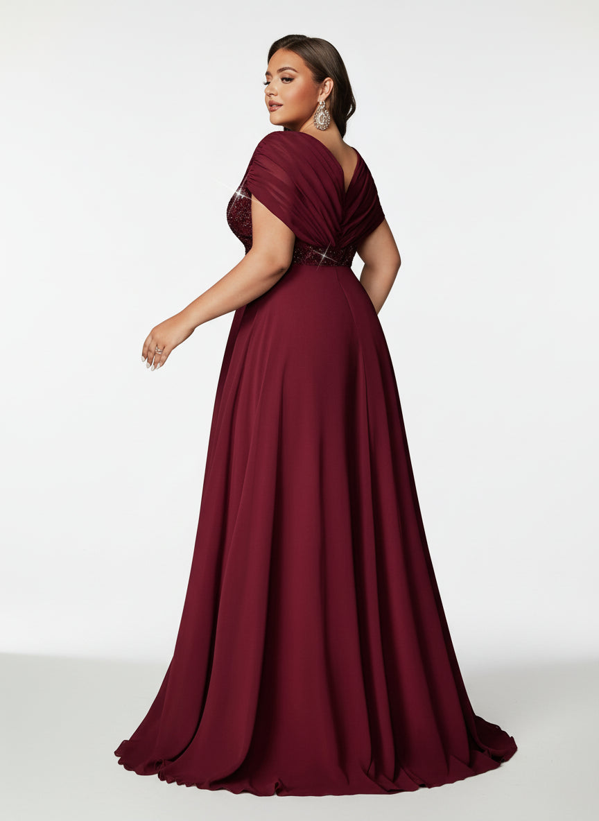 Stalluxe | Anmutiges Chiffon-Abendkleid mit Pailletten und Kurzarm