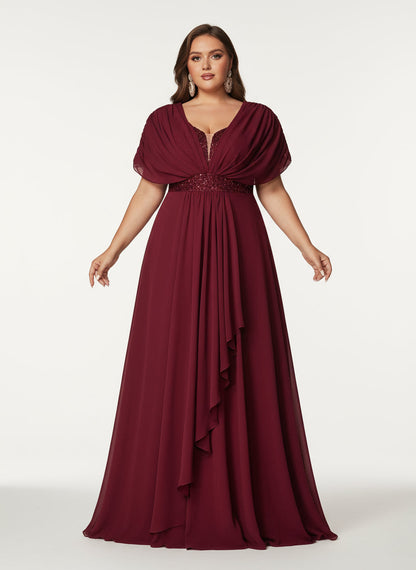 Stalluxe | Anmutiges Chiffon-Abendkleid mit Pailletten und Kurzarm