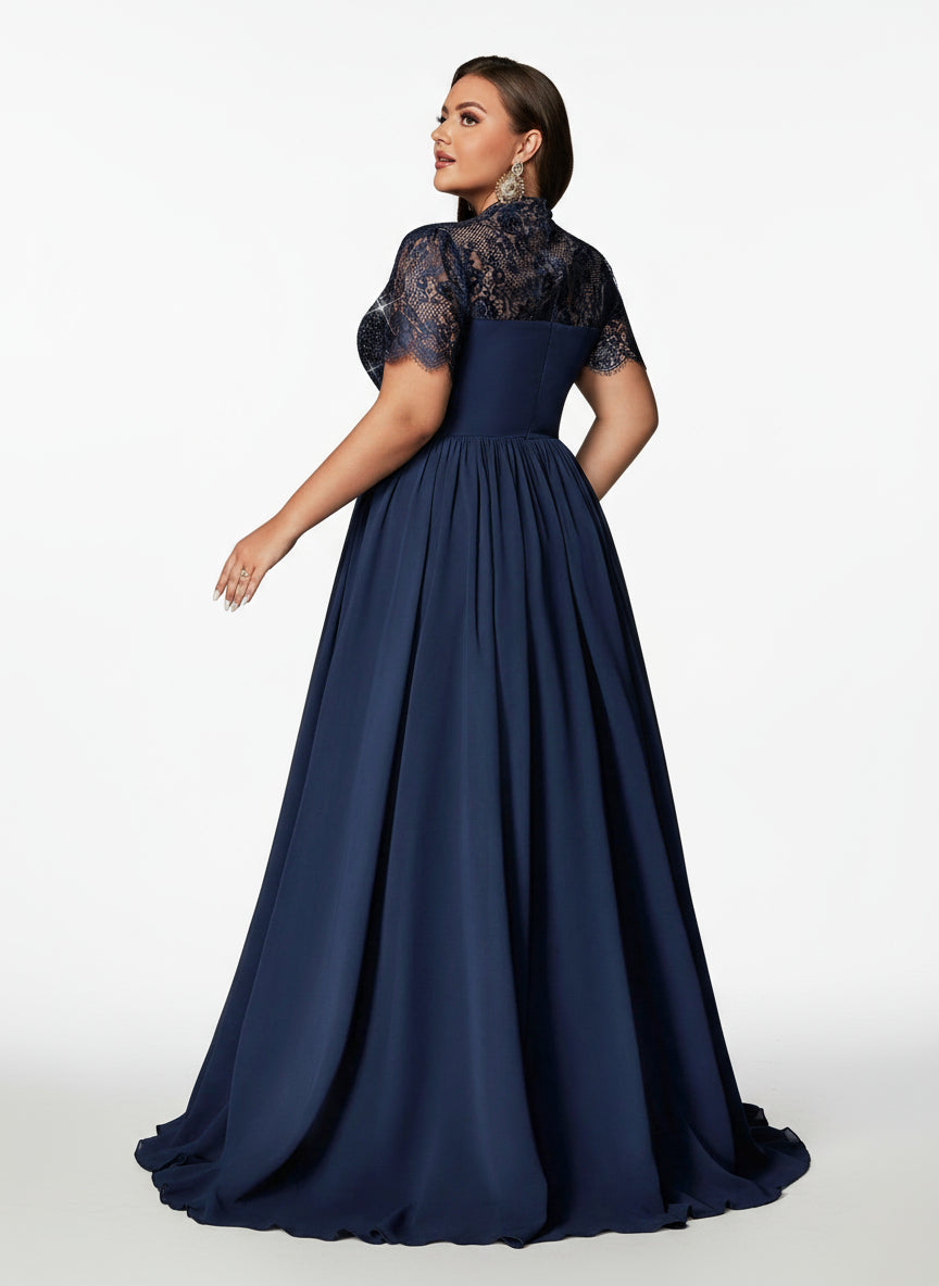 Stalluxe | Anmutiges Abendkleid aus Spitze und Chiffon mit Pailletten und Kurzarm