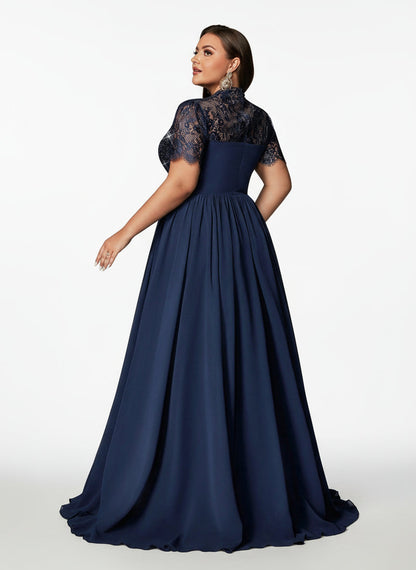 Stalluxe | Anmutiges Abendkleid aus Spitze und Chiffon mit Pailletten und Kurzarm