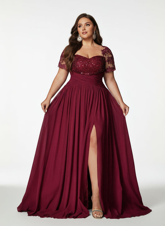 Stalluxe | Klassisches Abendkleid mit Pailletten und Applikationen, Kurzarm