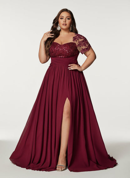 Stalluxe | Klassisches Abendkleid mit Pailletten und Applikationen, Kurzarm