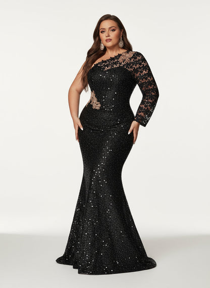 Stalluxe | Elegantes Schwarzes One-Shoulder-Pailletten-Abendkleid mit Schlitz