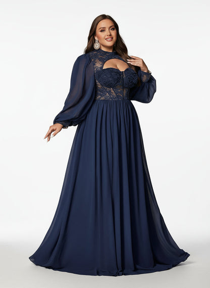 Stalluxe | Anmutiges Chiffon-Abendkleid mit Spitzenoberteil und Langarm