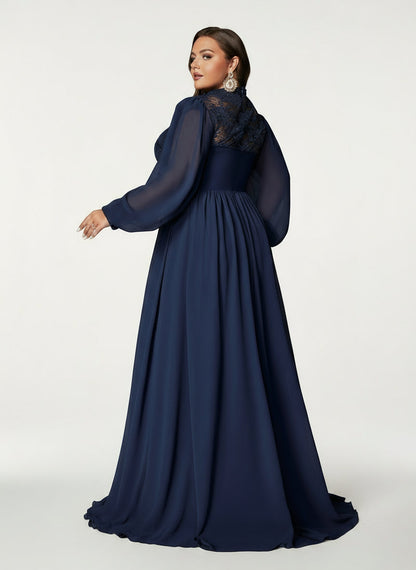 Stalluxe | Anmutiges Chiffon-Abendkleid mit Spitzenoberteil und Langarm