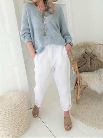 Damen lässiger Strickpullover mit überschnittenen Schultern und bequemen Bund Stalluxe