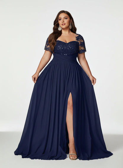 Stalluxe | Klassisches Abendkleid mit Pailletten und Applikationen, Kurzarm