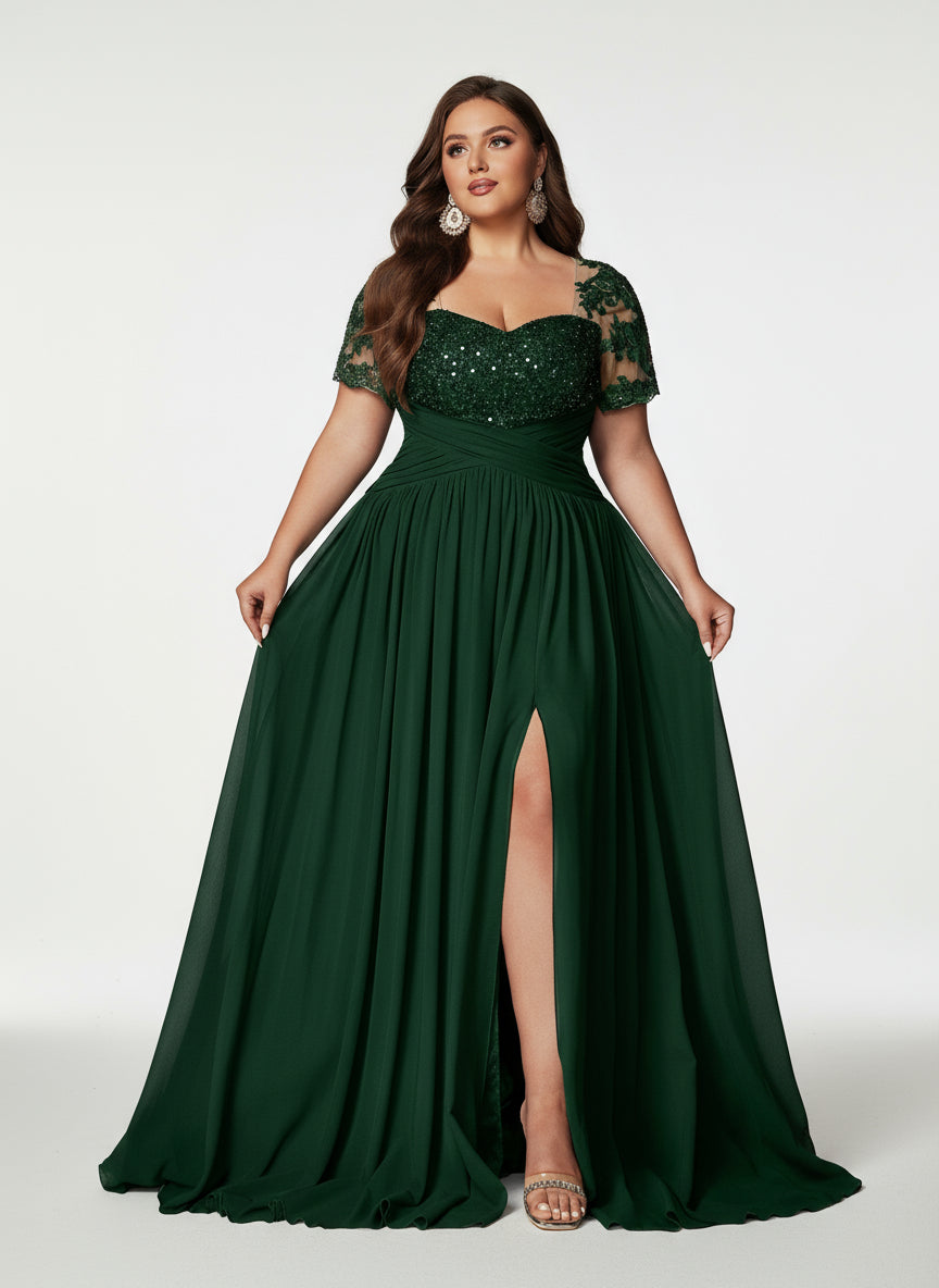 Stalluxe | Klassisches Abendkleid mit Pailletten und Applikationen, Kurzarm