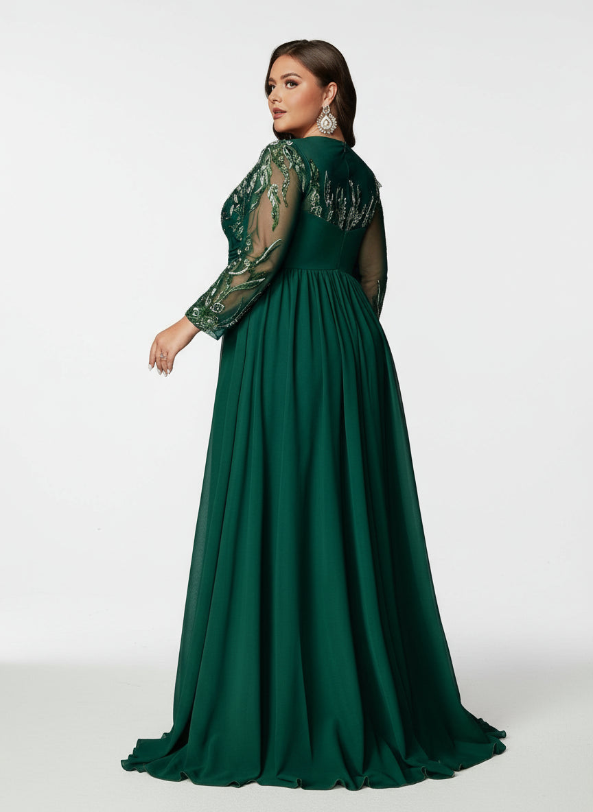 Stalluxe | Raffiniertes Chiffon-Abendkleid mit Applikationen und Langarm