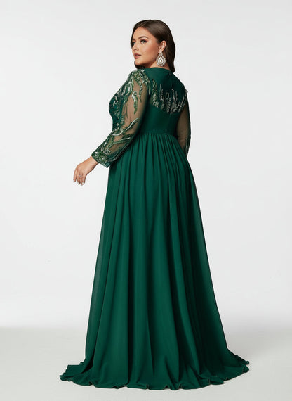 Stalluxe | Raffiniertes Chiffon-Abendkleid mit Applikationen und Langarm