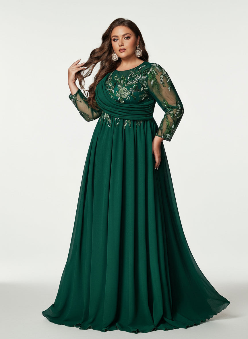 Stalluxe | Raffiniertes Chiffon-Abendkleid mit Applikationen und Langarm