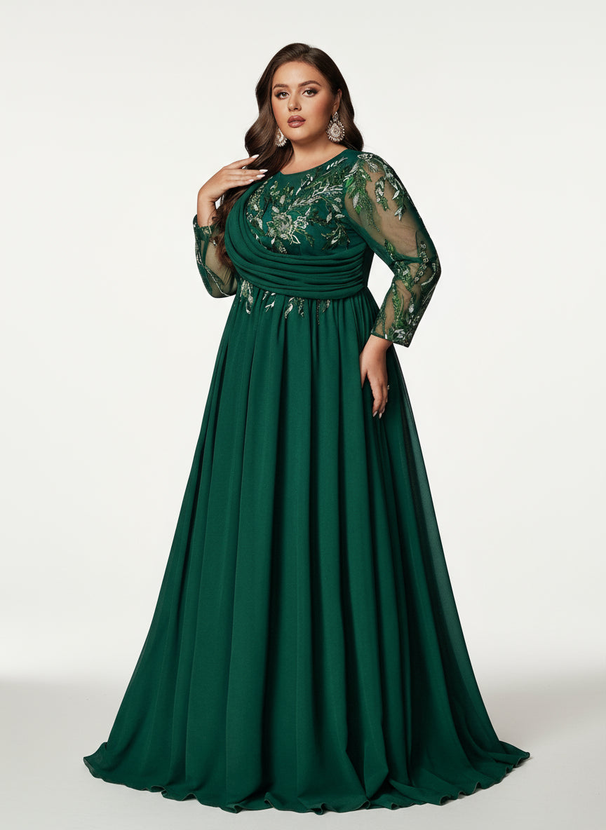 Stalluxe | Raffiniertes Chiffon-Abendkleid mit Applikationen und Langarm