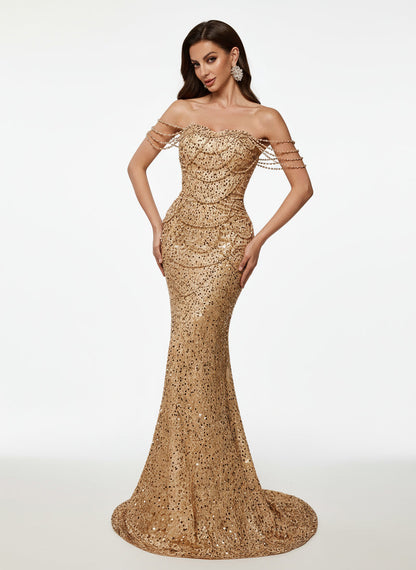 Stalluxe | Luxuriöses Rückenfreies Meerjungfrauen-Abendkleid mit Pailletten und Perlen