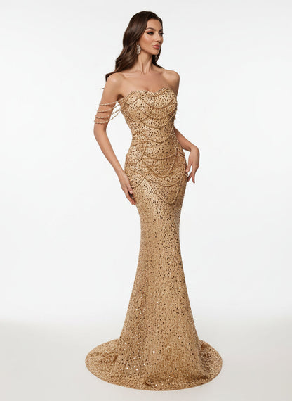 Stalluxe | Luxuriöses Rückenfreies Meerjungfrauen-Abendkleid mit Pailletten und Perlen