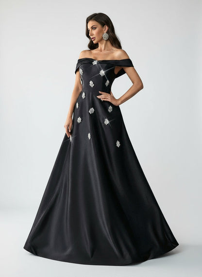 Stalluxe | Glamouröses Schulterfreies Strass Trägerloses Maxi Kleid