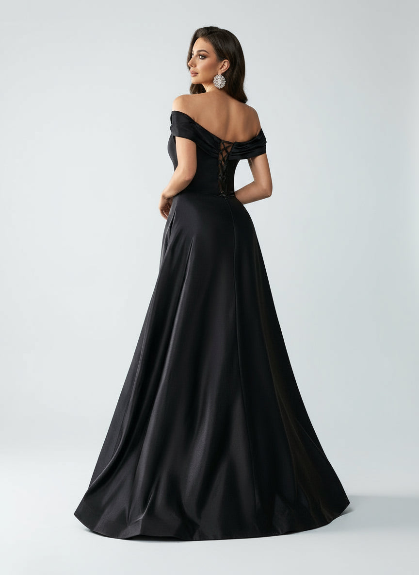 Stalluxe | Glamouröses Schulterfreies Strass Trägerloses Maxi Kleid