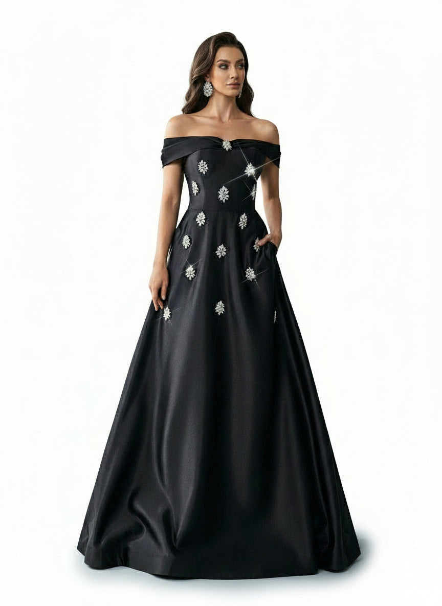 Stalluxe | Glamouröses Schulterfreies Strass Trägerloses Maxi Kleid