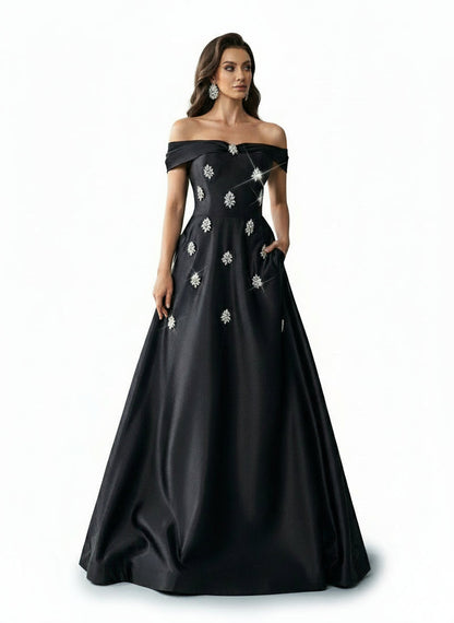 Stalluxe | Glamouröses Schulterfreies Strass Trägerloses Maxi Kleid