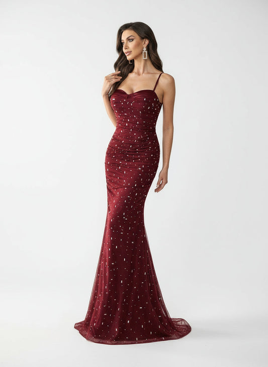 Stalluxe | Charmantes Sommer Strass Spaghettiträger Enges Kleid