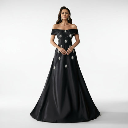 Stalluxe | Glamouröses Schulterfreies Strass Trägerloses Maxi Kleid