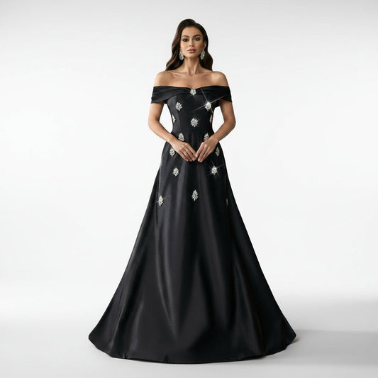 Stalluxe | Glamouröses Schulterfreies Strass Trägerloses Maxi Kleid