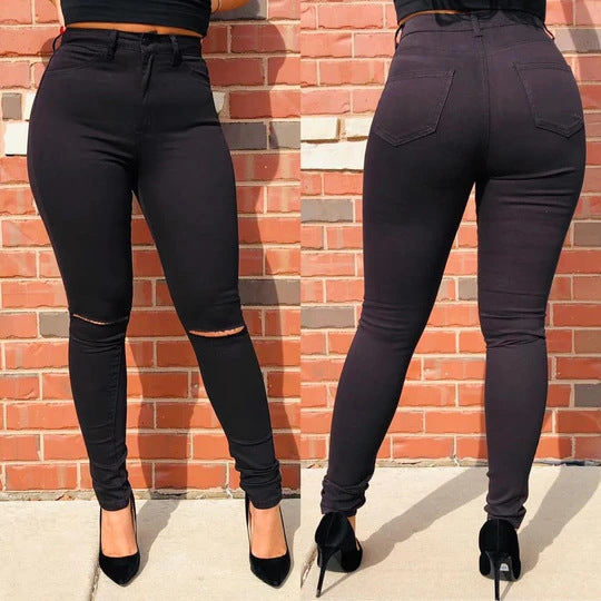 Damen Hoch taillierte Skinny Jeans mit modischen Ausfransungen Stalluxe