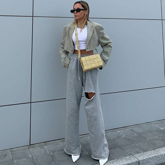 Damen Hochwertige Freizeithose mit modischen Riss-Details Stalluxe