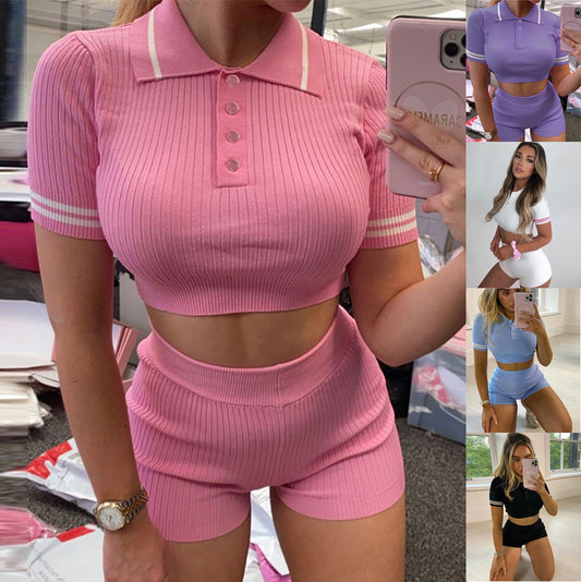 Damen Ripp-Crop-Top und Shorts Set Stalluxe
