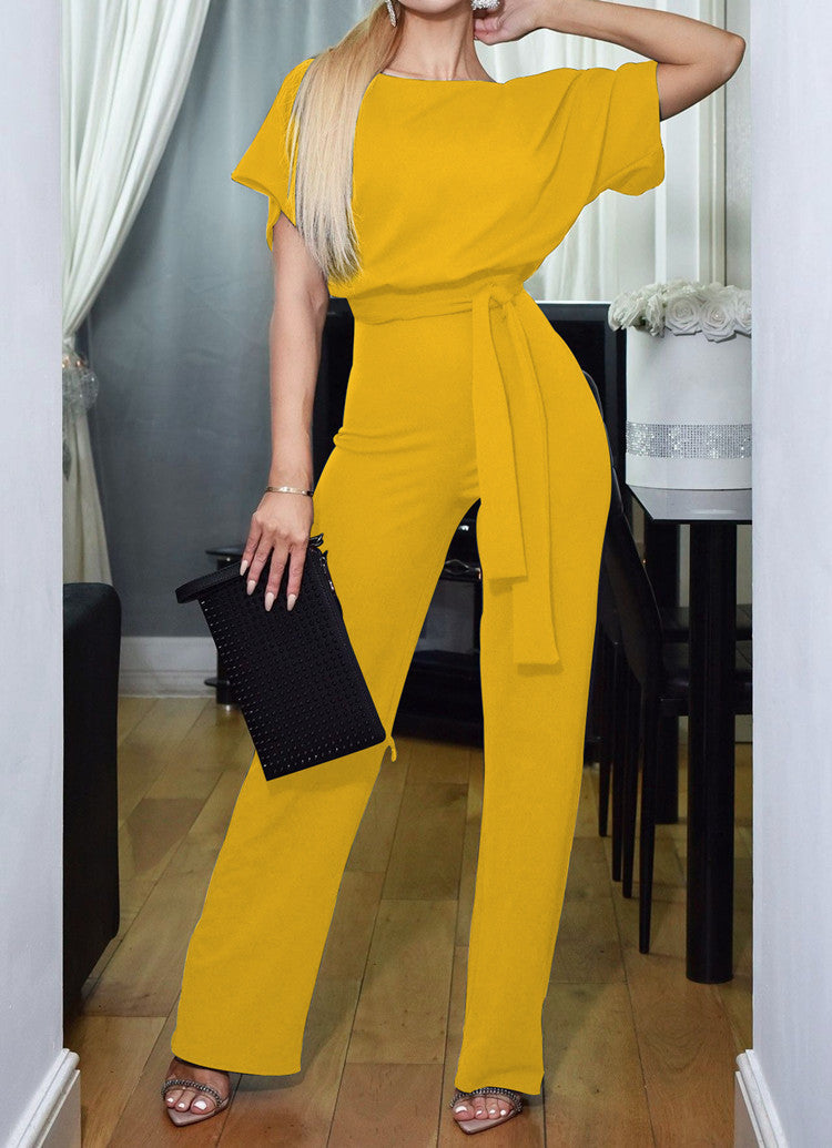 Damen Eleganter Jumpsuit mit breiten Beinen und Taillengürtel Stalluxe
